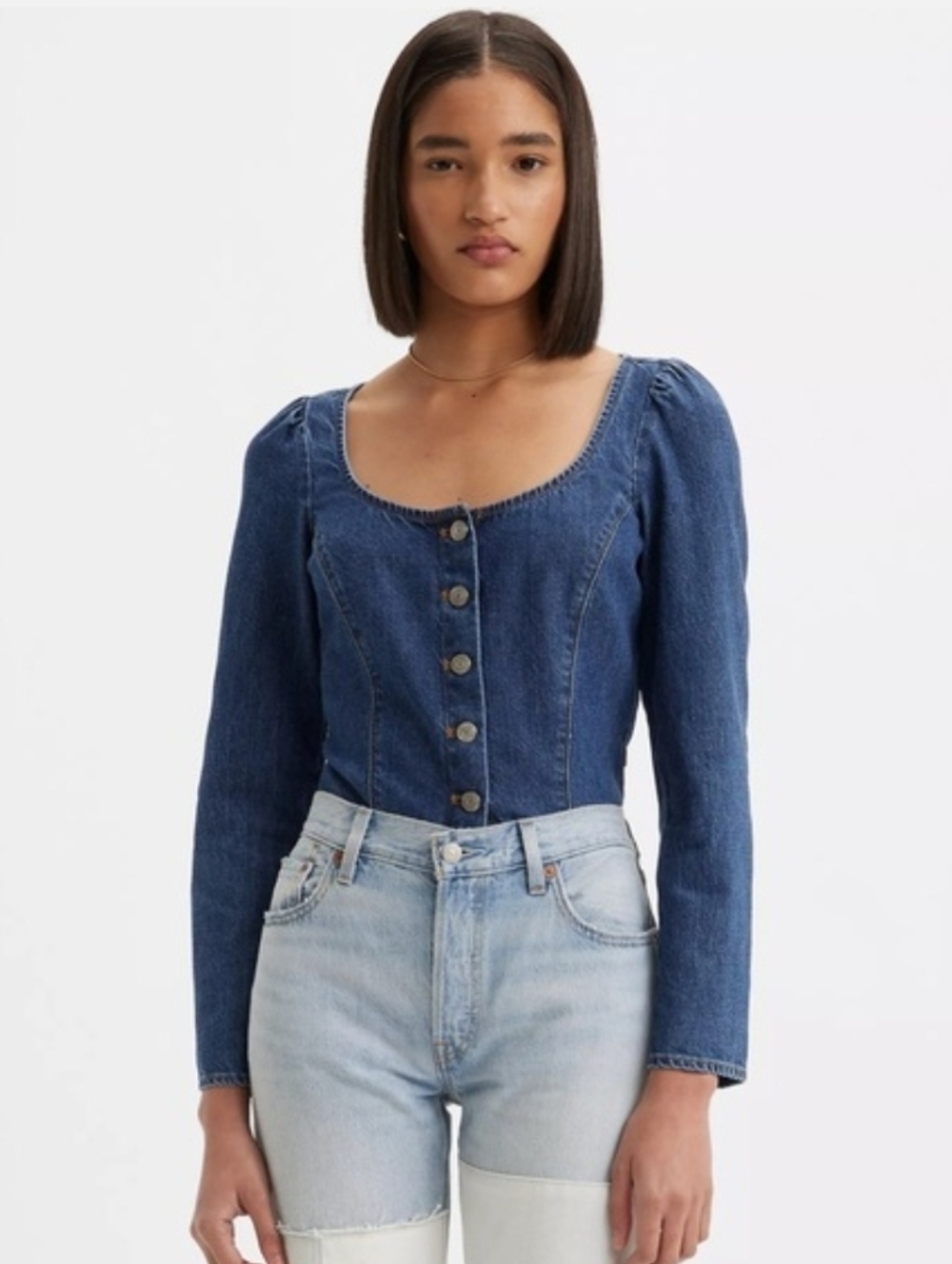 Levi's Denim Weston Denim Corset Style Cropped Long Sleeve Top XL